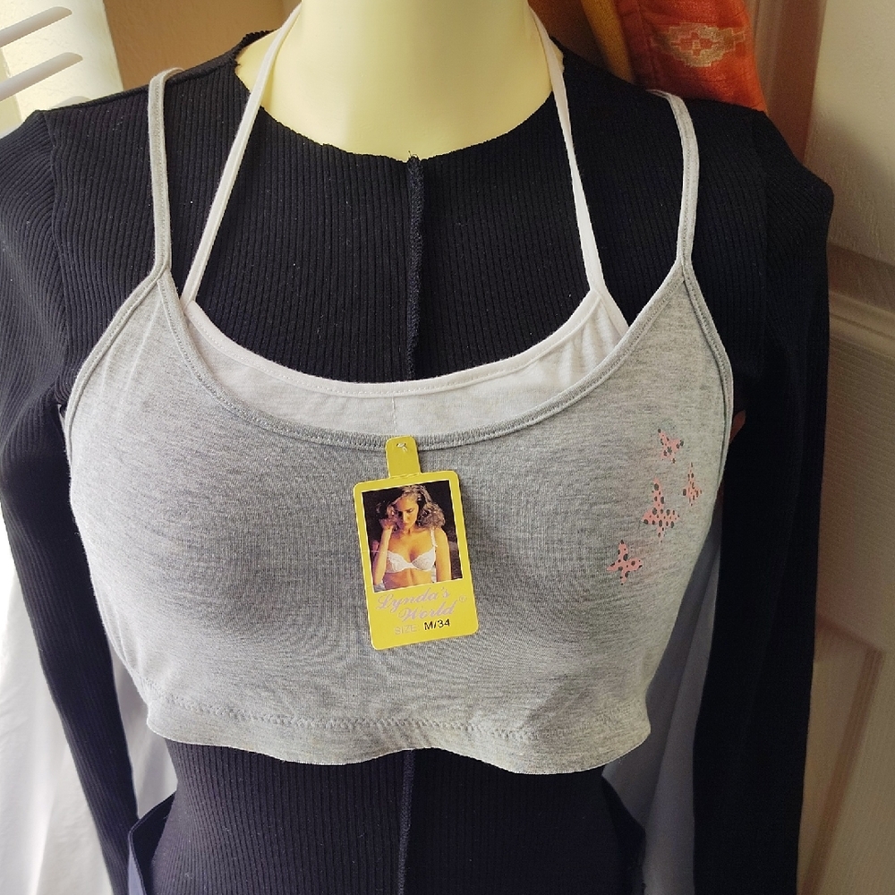 Gray and  White 2 Layered  Sports bra with Butterfly Accent!  NWT! Cotton!
